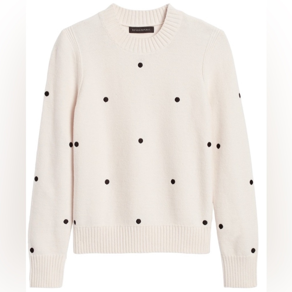 Banana Republic white yarn sweater with black dots
